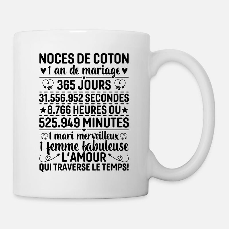 Noces De Coton 1 An De Mariage - Mug blanc - blanc