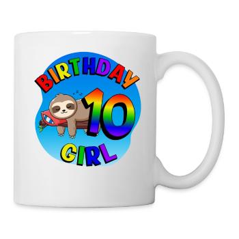 Geburtstag 10 Mädchen Süßes Baby Faultier - Tasse - Weiß - Rechts
