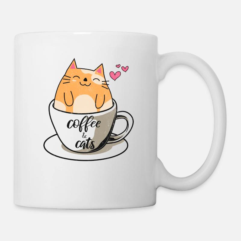 Coffee & Cats Funny Cat Lovers Cute Cat Coffee Lov - Tasse - Weiß