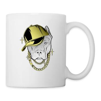 cool dog with cap and gold chain - Mug - white - Right