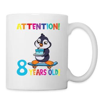 Penguin Birthday I Am Now 8 Years Old - Mug - white - Right