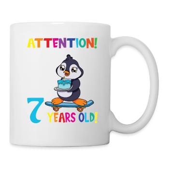 Penguin Birthday I Am Now 7 Years Old - Mug - white - Right