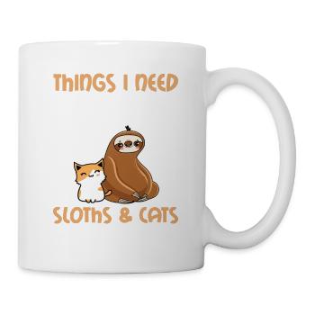 Things I Need In Life Sloths & Cats Funny Sloth Lo - Tasse - Weiß - Rechts
