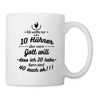 Mehr als 10 Hühner Bauer Landwirt - Tasse - Weiß - Rechts
