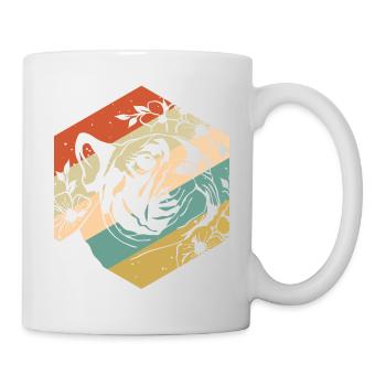 Retro Vintage Blumen Mops - Tasse - Weiß - Rechts