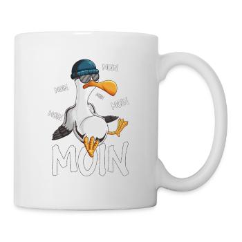 Plattdeutsche Möwe Moin Spruch Nordsee Hipster - Tasse - Weiß - Rechts