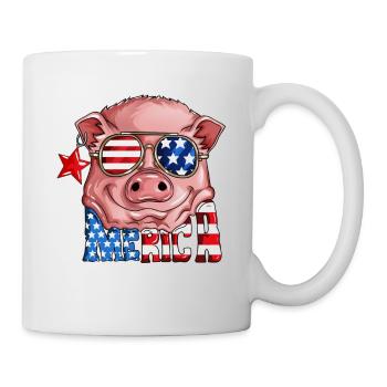 USA Flagge Schweinkostüm Merica Nationalfeiertag - Tasse - Weiß - Rechts