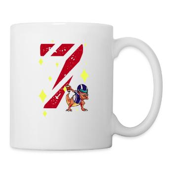 7 Jahre alter Dinosaurier American Football 7. B-Day - Tasse - Weiß - Rechts