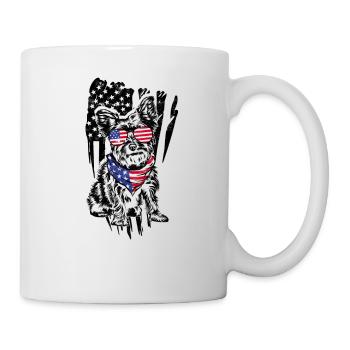 Yorkshire terrier dog wearing american flag - Mug - white - Right