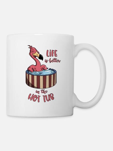 Flamingo im Pool - La vie est meilleure dans le bain à remous - Mug blanc - blanc