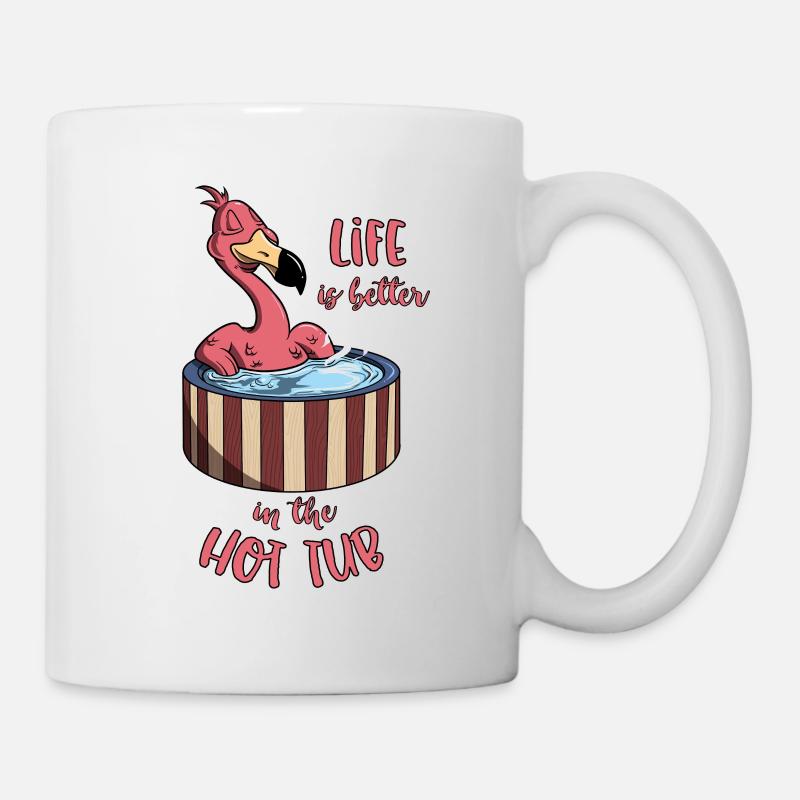 Flamingo im Pool - La vie est meilleure dans le bain à remous - Mug blanc - blanc