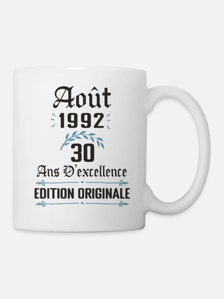 30 ans - anniversaire août 1992 - Mug blanc - blanc