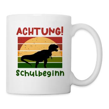 Achtung Schulbeginn Dinosaurier T shirt - Tasse - Weiß - Rechts
