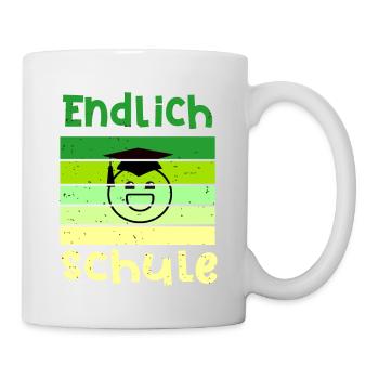 Endlich in die Schule Smile Schulbeginn T shirt - Tasse - Weiß - Rechts