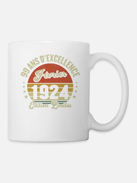 99 Ans Février 1924 Anniversaire Vintage Cadeau - Mug blanc - blanc