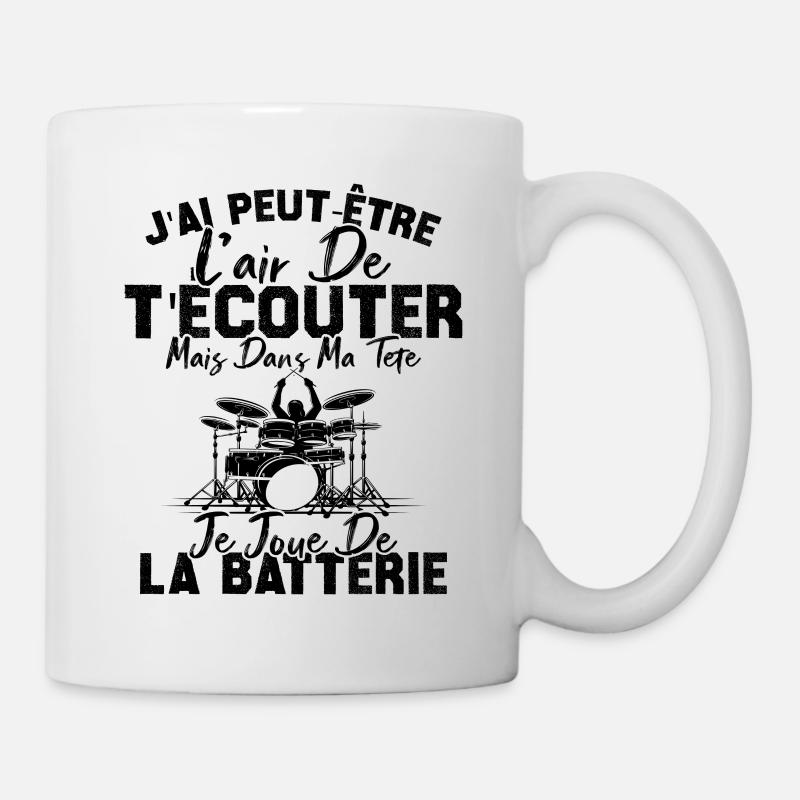 Dans Ma Tête Je Joue De La Batterie Batteur Cadeau - Mug blanc - blanc