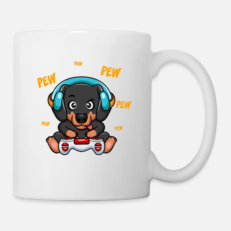 Teckel joue à un jeu vidéo - Mug blanc - blanc