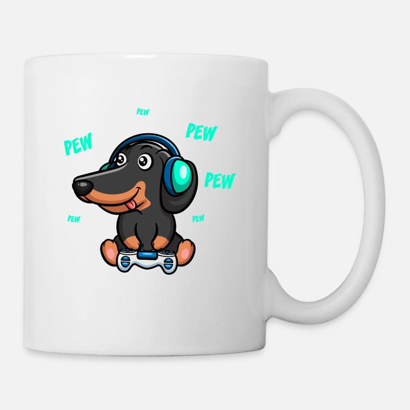 Teckel joue à un jeu vidéo - Mug blanc - blanc