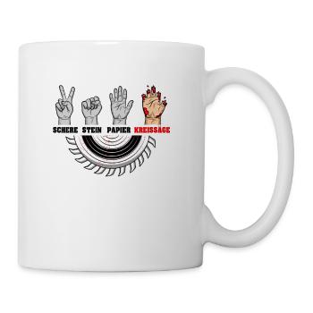 Stein Schere Papier Kreissäge Schreiner Tischler - Tasse - Weiß - Rechts