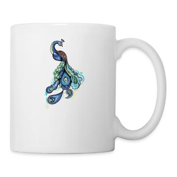 Peacock I Peacock Eye Motif with Peacock Feather - Mug - white - Right