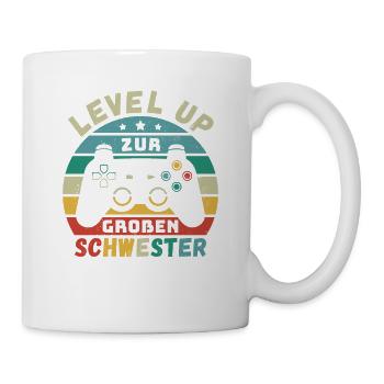 Level Up zur Großen Schwester Geburt Schwanger - Tasse - Weiß - Rechts
