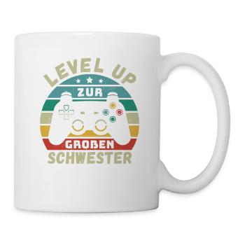 Level Up zur Großen Schwester Geburt Schwanger - Tasse - Weiß - Rechts
