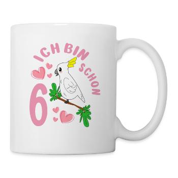 Kakadu Ich bin 6 Jahre Mädchen Geburtstagshirt - Tasse - Weiß - Rechts