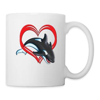 Une baleine de cœur saute hors de l’eau à travers un cœur - Mug blanc - blanc - Droite