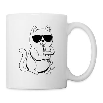 Coole Katze Klarinettenspieler Geschenk - Tasse - Weiß - Rechts