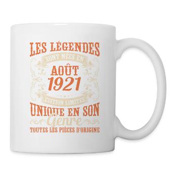 Anniversaire Vintage Idée Cadeau Août Humour 1921 - Mug blanc - blanc - Droite