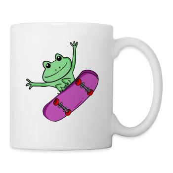 Frosch als Skater mit Skateboard - Tasse - Weiß - Rechts