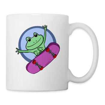 Frosch als Skater mit Skateboard - Tasse - Weiß - Rechts