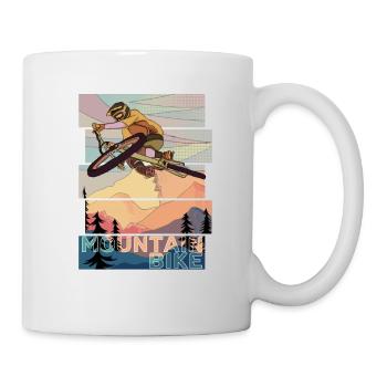 Retro MountainBiker springt mit MTB über Table vor - Tasse - Weiß - Rechts