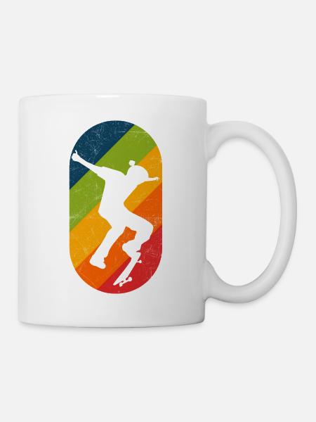 Skateboard Retro Kickflip Distressed - Tasse - Weiß