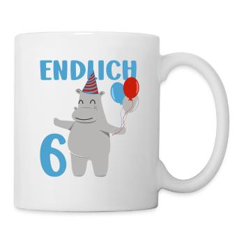 6 Geburtstag Geschenk Endlich sechs Jahre Nilpferd - Tasse - Weiß - Rechts