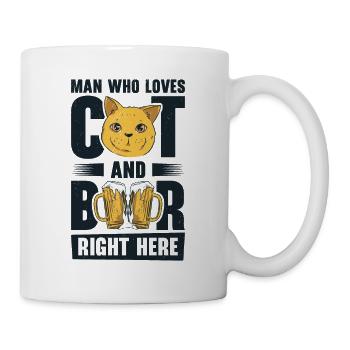 Mann, der Katzen und biertrinkende - Tasse - Weiß - Rechts