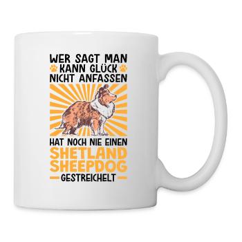 Einen Shetland Sheepdog streicheln Sheltie - Tasse - Weiß - Rechts