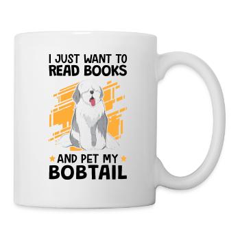 Reading books and petting Bobtail German Shepherd - Mug - white - Right