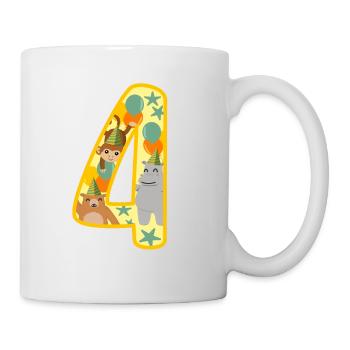 Cadeau de 4ème anniversaire Numéro quatre ans d’animaux de zoo - Mug blanc - blanc - Droite