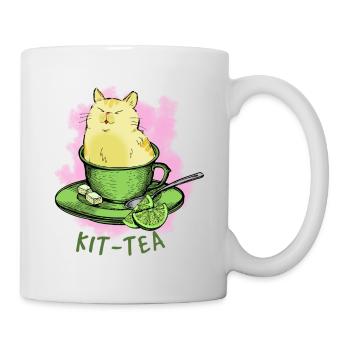 Lustige Katze sitzt in Tee Tassekinderkitten - Tasse - Weiß - Rechts