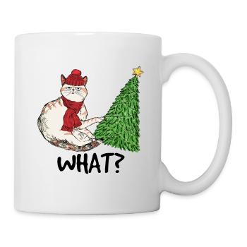 Cheeky cat with Christmas tree and cap children's kit - Mug - white - Right