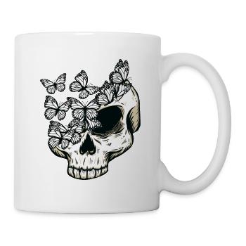 Gothic Schmetterling Totenkopf Knochen Skelett - Tasse - Weiß - Rechts