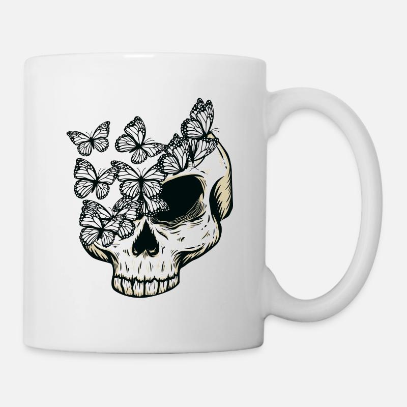 Gothic Butterfly Skull Bones Skeleton Death Grave - Mug - white
