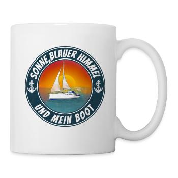 Sonne, Blauer Himmel und mein Boot - Tasse - Weiß - Rechts
