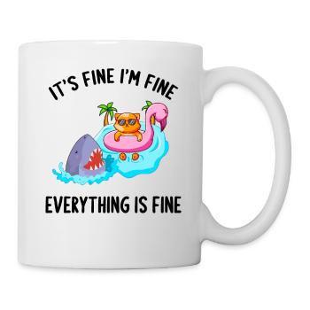 Es ist in Ordnung, mir geht es gut, alles ist in Ordnung Katze Flamingo - Tasse - Weiß - Rechts
