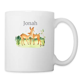 Waldtier Reh Blumen Name Jonah - Tasse - Weiß - Rechts