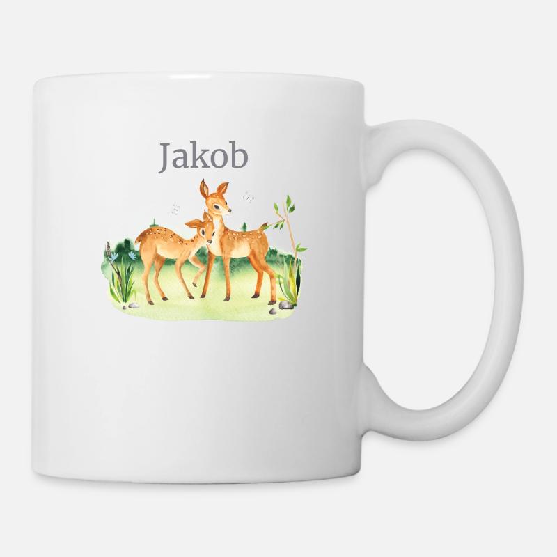 Waldtier Reh Blumen Name Jakob - Tasse - Weiß