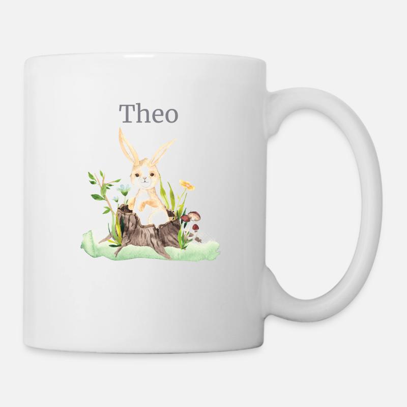 Waldtier Reh Hase Igel Blumen NameTheo - Tasse - Weiß