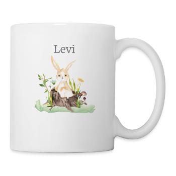 Forest Animal Deer Hare Hedgehog Flowers Name Levi - Mug - white - Right