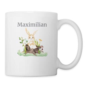 Waldtier Reh Hase Igel Blumen Name Maximilian - Tasse - Weiß - Rechts
